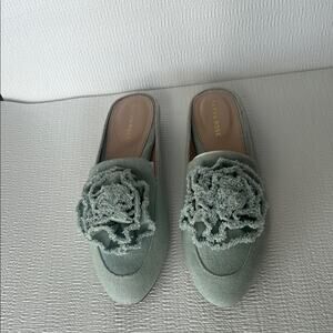 Taryn Rose Green Mules with Floral Embellishments